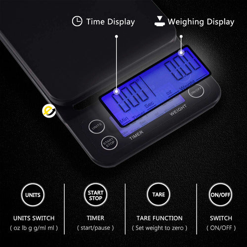 Gramera Digital Con Temporizador Para Verter Y Gotear Cafe
