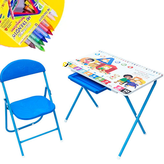 Escritorio Para Niño Y Niña Plegable Kinder Garden Con Cajón Azul + Obsequio