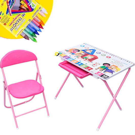 Escritorio Para Niño Y Niña Plegable Kinder Garden Con Cajón Rosado + Obsequio